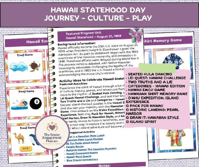 Hawaii Statehood Day Activity Bundle for Seniors | Hawaiian Theme Games, Cultural Activities & Senior Engagement Program