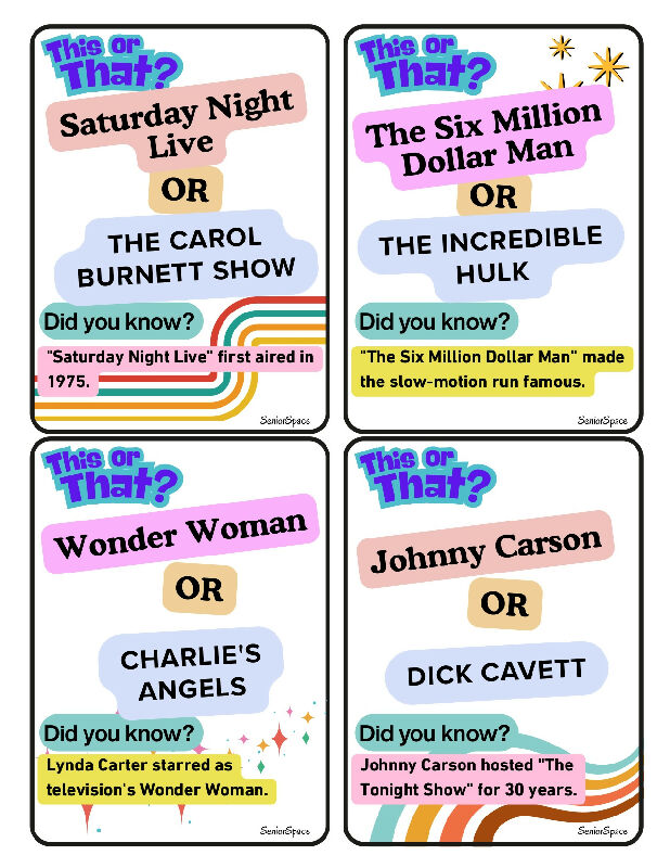 This or That? 200 Reminiscence Cards for Dementia & Seniors | 60s 70s 80s Conversation Starters | Activity Director Printable Memory Care Game