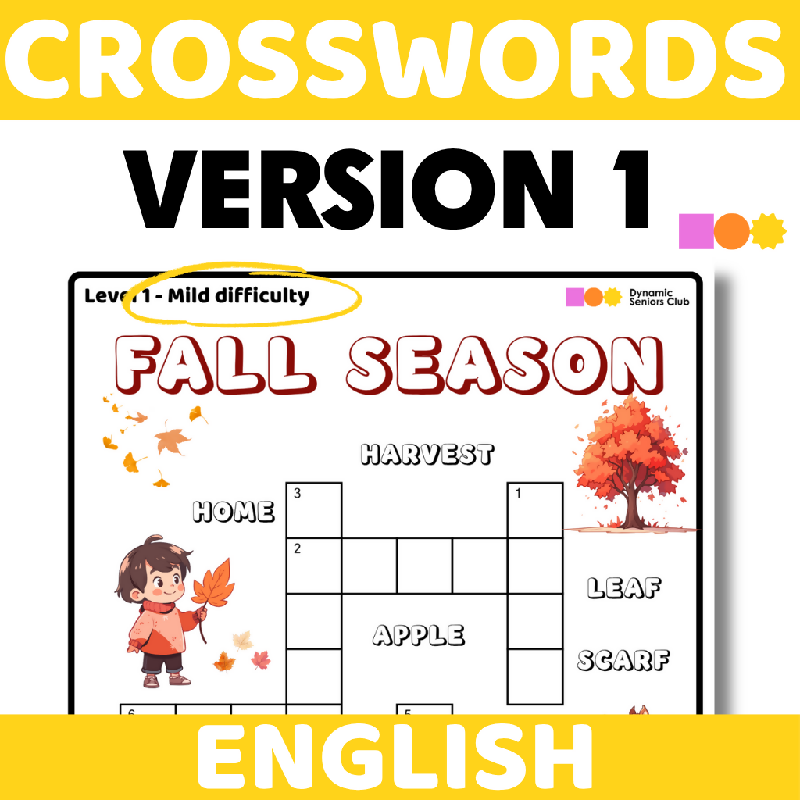 Fall Season Crossword Puzzles for Seniors | October-Themed Printable Brain Activities for Fine Motor & Cognitive Practice for Older Adults - Autumn-Themed