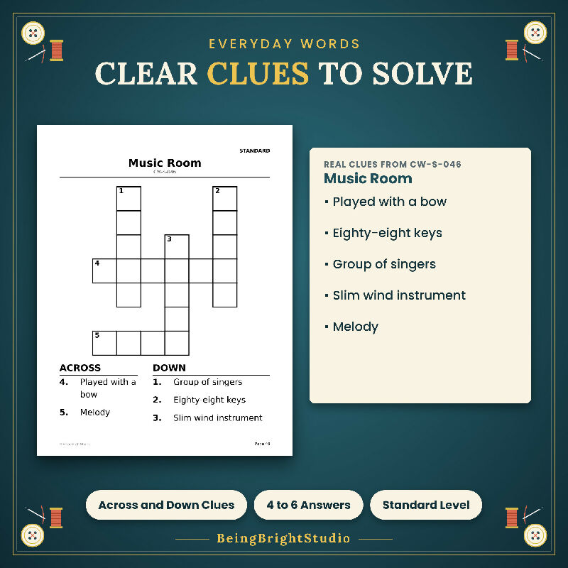 Sewing, Crafts and Hobbies Crossword Puzzles for Activity Directors, Extra Large Print, 50 Printable PDF Puzzles, Answer Keys