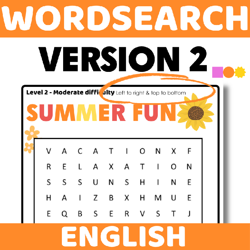 Word Search August Theme - 3 Levels of Difficulty Wordsearch