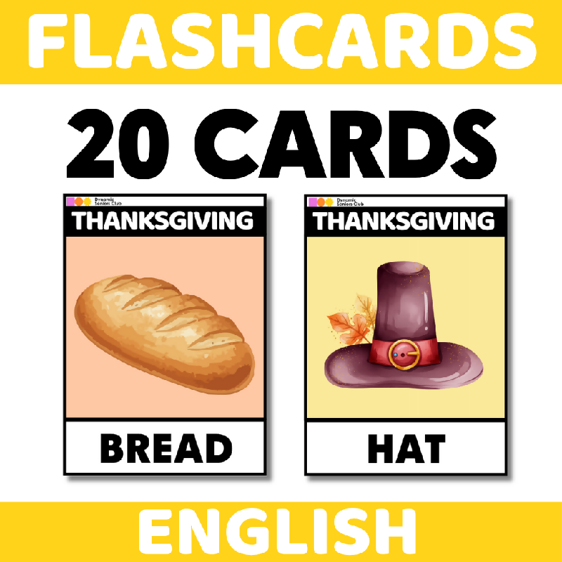 Thanksgiving-Themed Flashcards for Seniors | Printable Cognitive Stimulation Activity for Elderly Adults and Senior Living