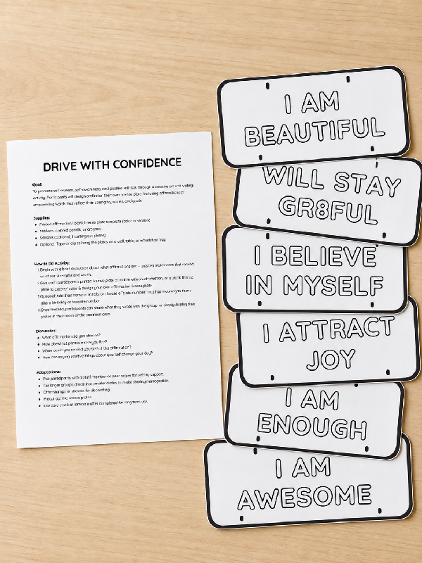 License Plate Affirmations Activity, Self-Esteem Group Activity, Inclusive Activity Printable