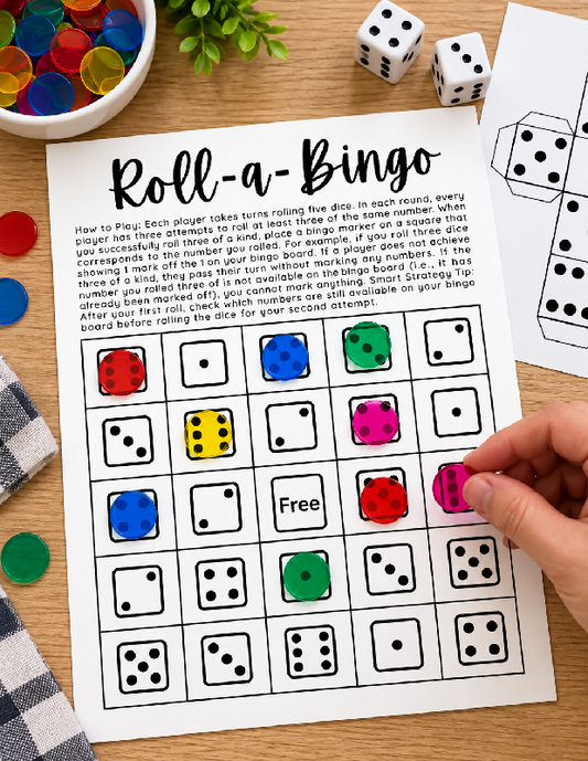 Roll-a-Bingo, Printable Dice Bingo Boards and Protocol, Group Games