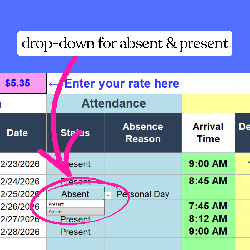Attendance Billing Spreadsheet, 15 Minute Unit Tracker, Activity Attendance Excel Template, Medicaid Billing Tool, Auto Calculate Hours