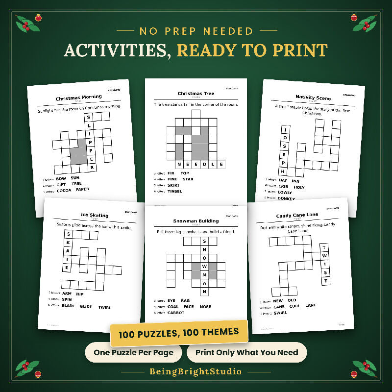 Extra Large Print Christmas Word Fill In for Seniors, 100 Printable Puzzles, Bonus Planner