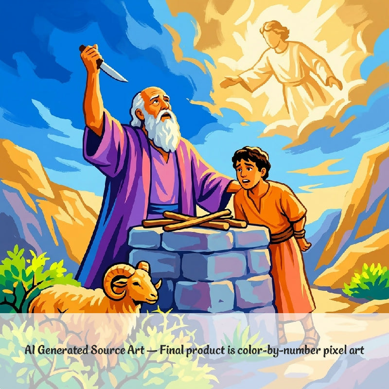 Abraham and Isaac Collaborative Color by Number | Giant Group Activity Poster | Biblical Art | Watercolor Style