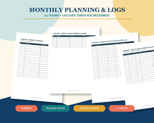 Undated Senior Living Activity Logs: Monthly Planning, Participation Tracking (Digital Download)