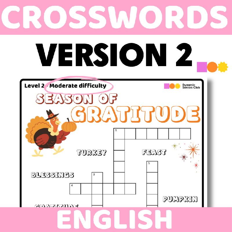 Thanksgiving Season Crossword Puzzles for Seniors | November-Themed Printable Brain Activities for Fine Motor & Cognitive Practice for Older Adults - Autumn-Themed