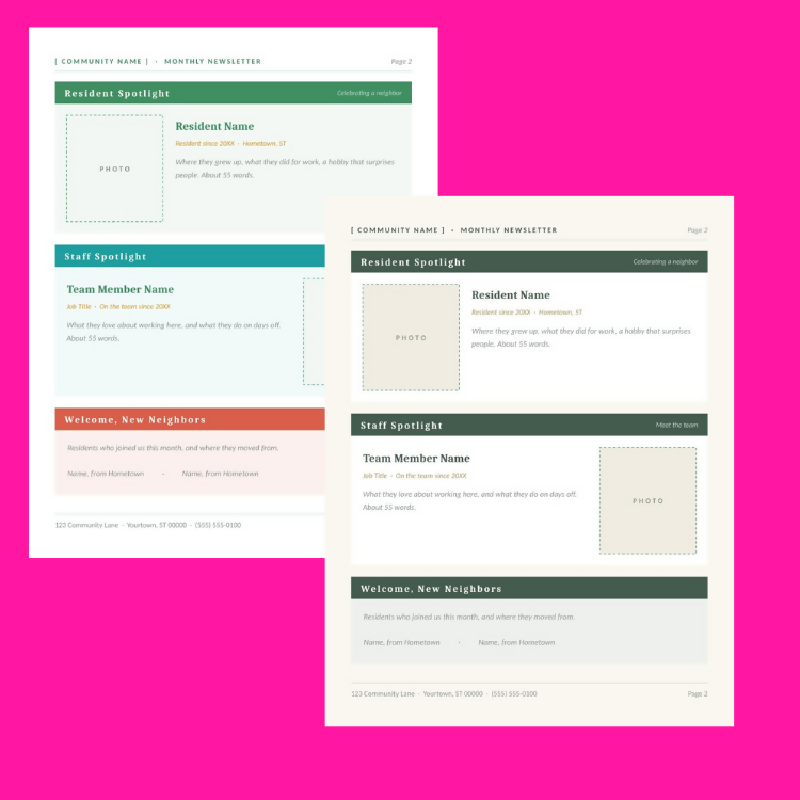 Newsletter Template | Editable Monthly PowerPoint Newsletter | 2 Styles 4 Pages Each | Publisher Alternative