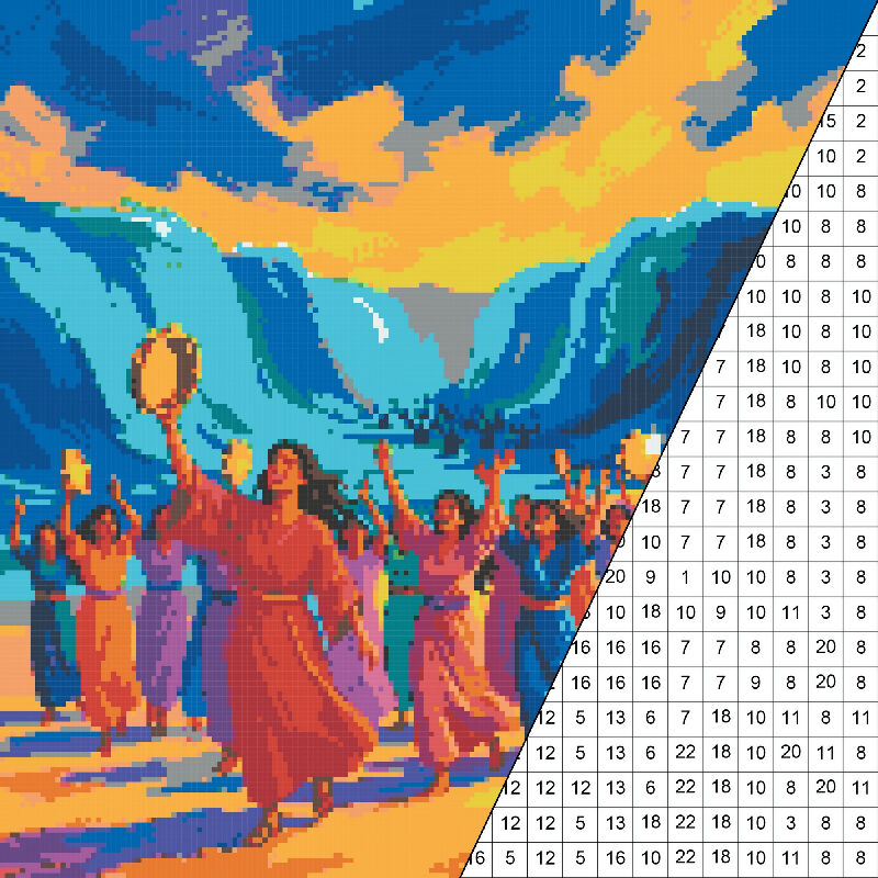 Miriam and the Song of Deliverance Collaborative Color by Number | Giant Group Activity Poster | Biblical Art | Watercolor Style