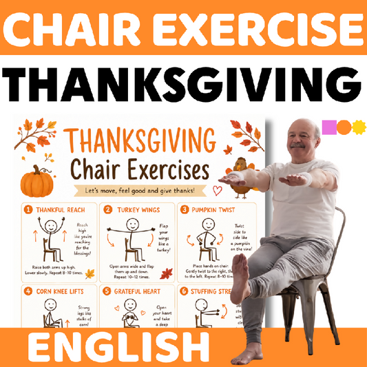 Printable Thanksgiving Chair Exercise Routine for Seniors | Gentle Seated Workout for Home Care and Assisted Living - November Theme