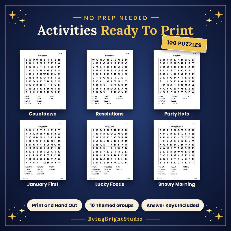 Extra Large Print Word Search for Seniors, 100 New Year Puzzles, Bonus Bingo Cards