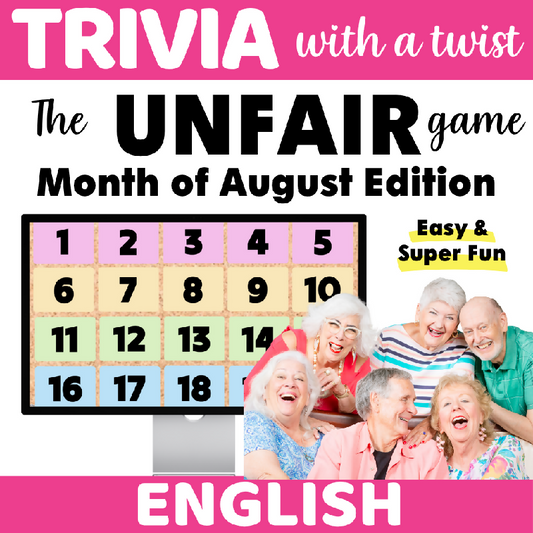 The Unfair Game August Edition | Cognitive Stimulation Summer Trivia Activity for Older Adults & Senior Groups