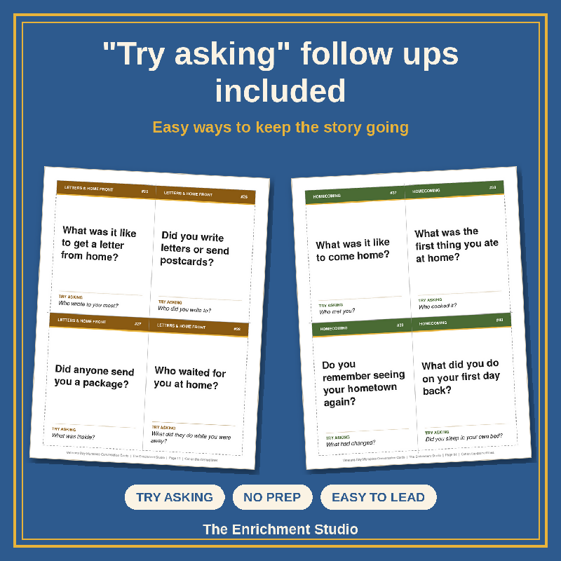 Veterans Day Memories: Large Print Conversation Cards for Senior Living and Memory Care