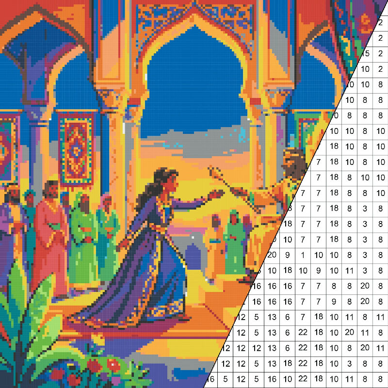 Queen Esther Collaborative Color by Number | Giant Group Activity Poster | Biblical Art | Watercolor Style