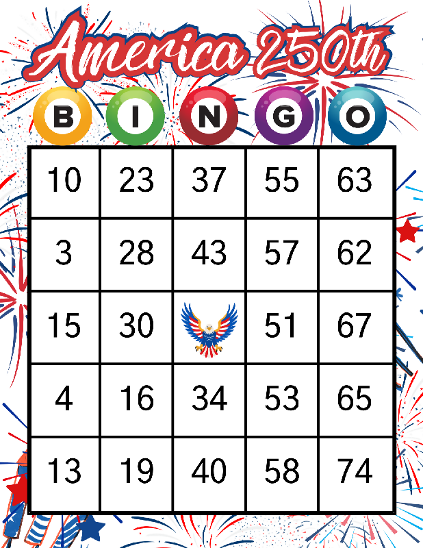 Patriotic America 250th BINGO | Semiquincentennial BINGO | Party Game