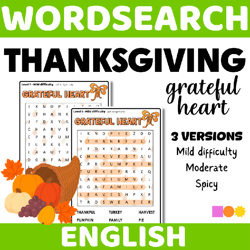 October Thanksgiving Word Search Puzzle | Fall Cognitive Stimulation Activity for Seniors, Memory Care & Older Adults | November Word Search Brain Game