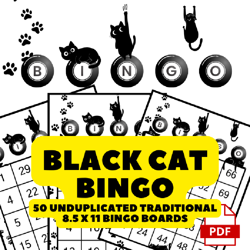 Black Cat Bingo | 50 Traditional Cat Themed Bingo Boards
