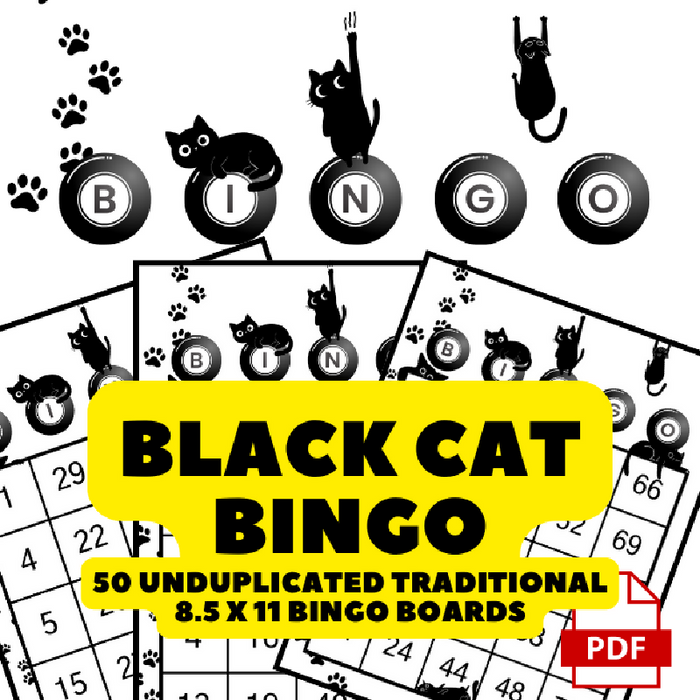 Black Cat Bingo | 50 Traditional Cat Themed Bingo Boards