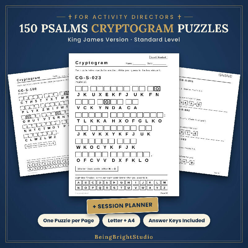 Psalms Cryptogram Puzzles for Seniors, 150 Extra Large Print KJV Puzzles, Activity Director Planner