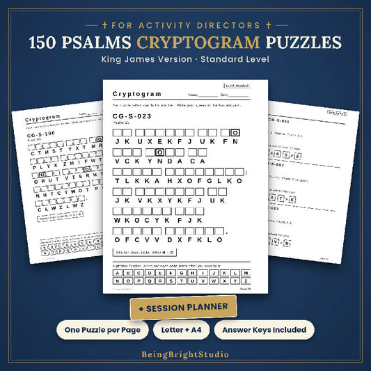 Psalms Cryptogram Puzzles for Seniors, 150 Extra Large Print KJV Puzzles, Activity Director Planner