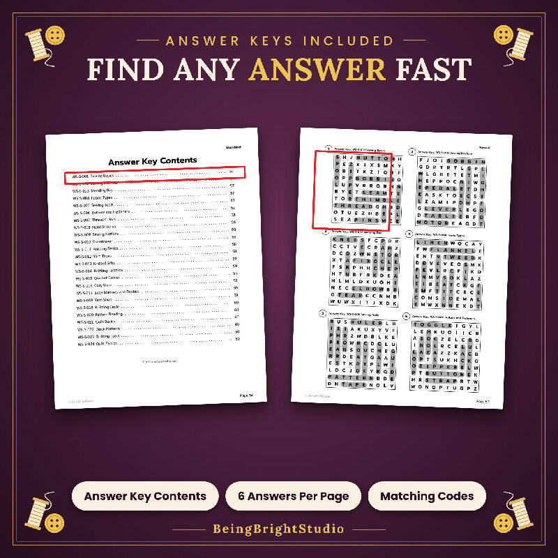 Sewing and Crafts Word Search for Activity Directors, 50 Extra Large Print Puzzles, Answer Keys, Bingo Cards