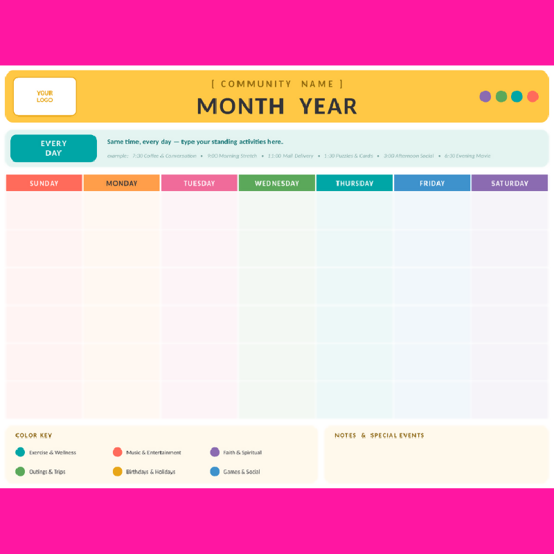Activity Calendar Template | Editable Monthly PowerPoint Calendar | Publisher Alternative | 2 Styles, 2 Sizes
