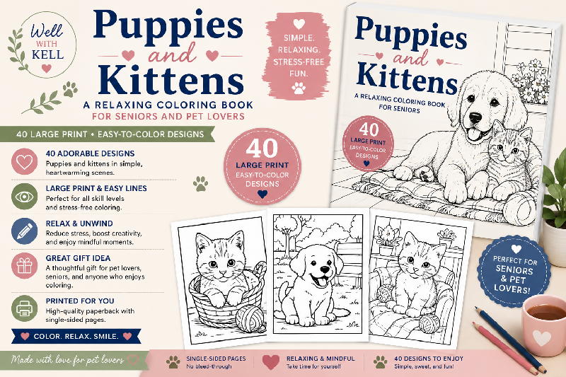 Puppies and Kittens Large Print Coloring Book
