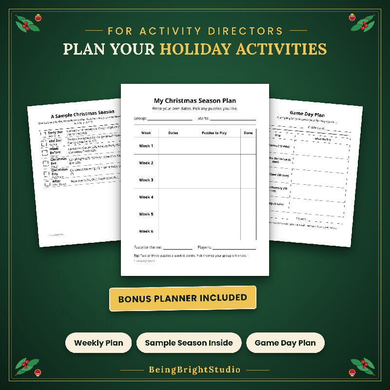 Extra Large Print Christmas Word Fill In for Seniors, 100 Printable Puzzles, Bonus Planner