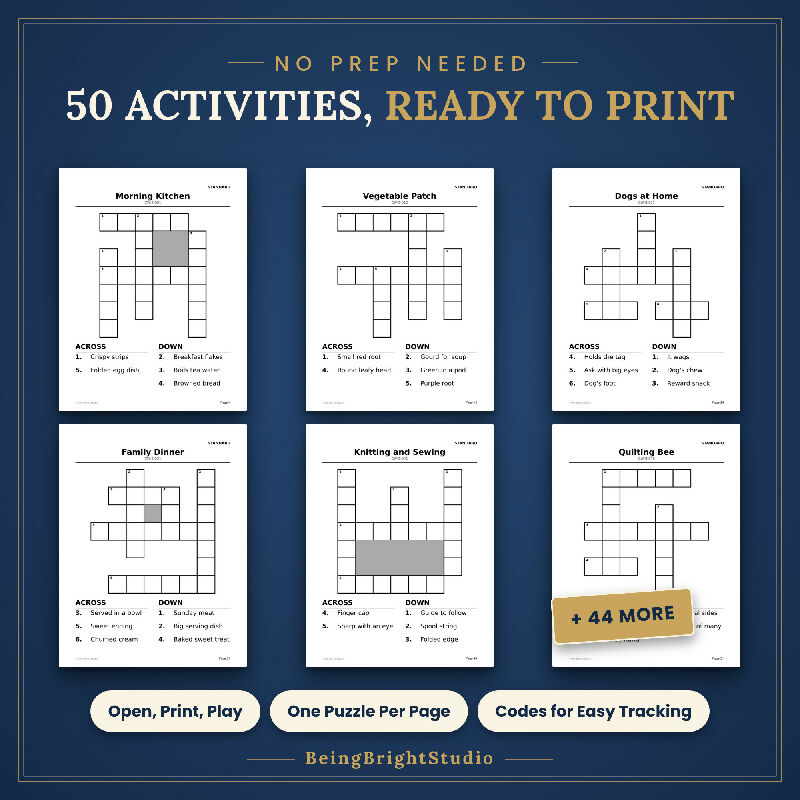Large Print Crossword Puzzles for Seniors, 50 Printable Everyday Themes, Activity Director Handouts, Letter A4