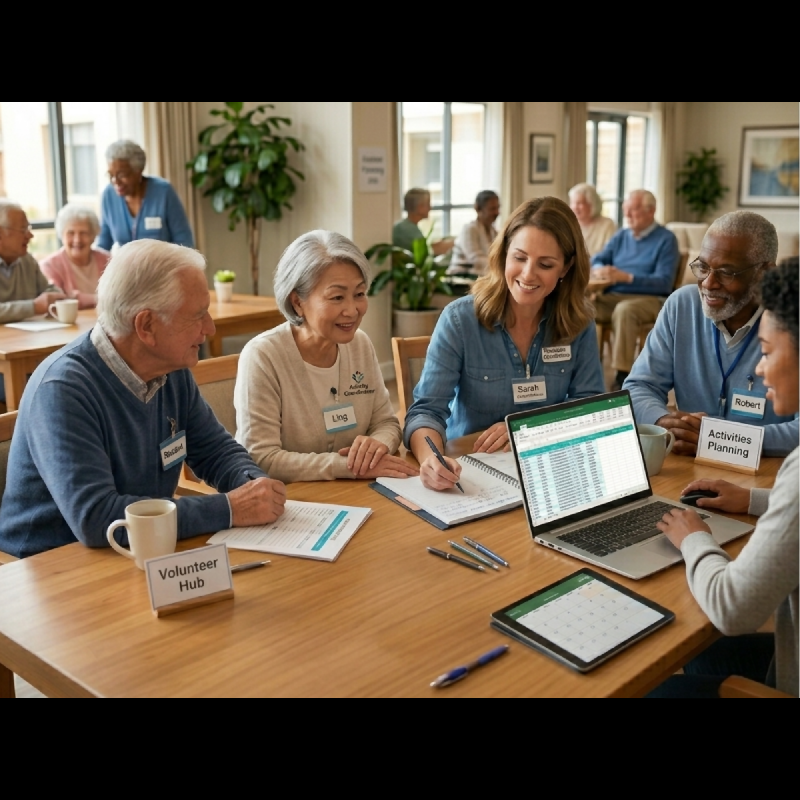 Volunteer Hours Tracker & Schedule Spreadsheet | Excel Google Sheets | Nursing Home Senior Living Nonprofit Activities Director Template