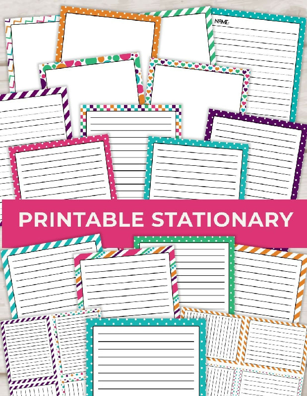 Printable Stationary for Writing Activities, Letter Writing/ Penpal's or Crafts, Borders, Lined Pages, and Lined 1/4 Page Cards, Desk Notes, Rainbow Border Bundle