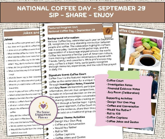 National Coffee Day Activity Bundle | Coffee Engagement Activities for Seniors | Coffee Court | Senior Living Activity Planner