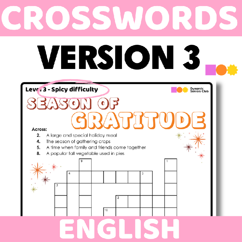 Thanksgiving Season Crossword Puzzles for Seniors | November-Themed Printable Brain Activities for Fine Motor & Cognitive Practice for Older Adults - Autumn-Themed