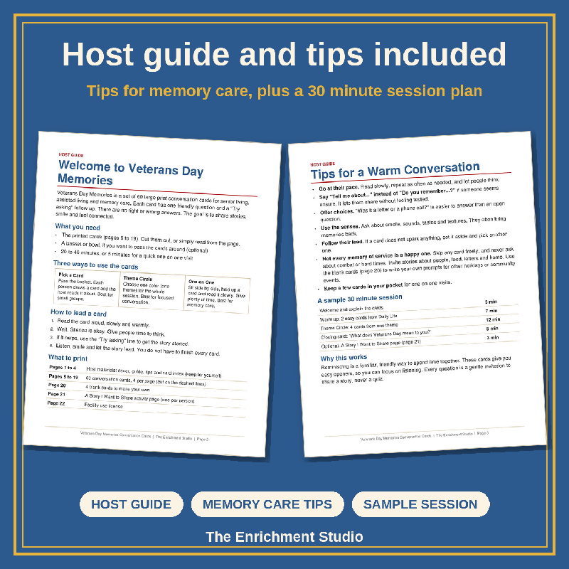 Veterans Day Memories: Large Print Conversation Cards for Senior Living and Memory Care