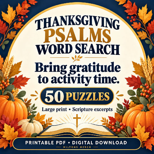 Give Thanks — 50 Large Print Psalms Word Searches for Thanksgiving | Printable PDF