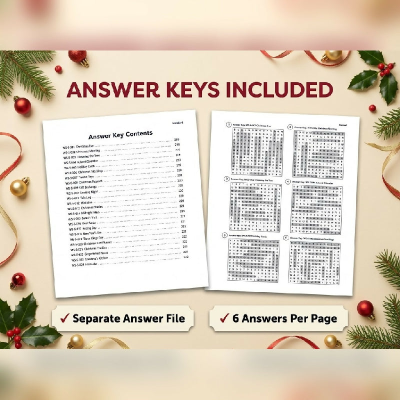 200 Large Print Christmas Word Searches + Bingo Calling Cards – Group Activity Set