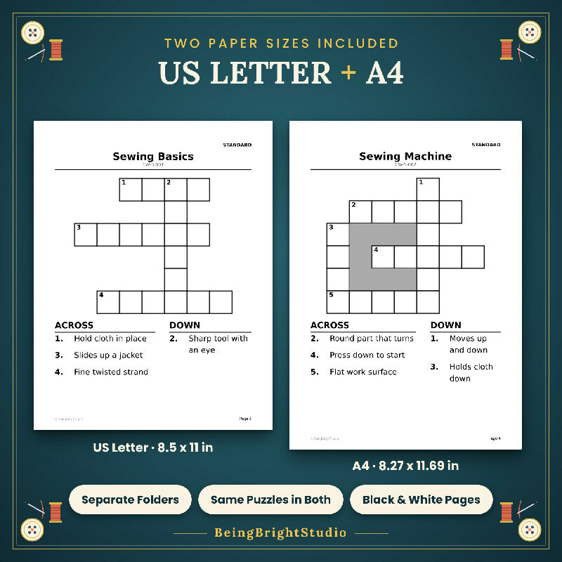 Sewing, Crafts and Hobbies Crossword Puzzles for Activity Directors, Extra Large Print, 50 Printable PDF Puzzles, Answer Keys