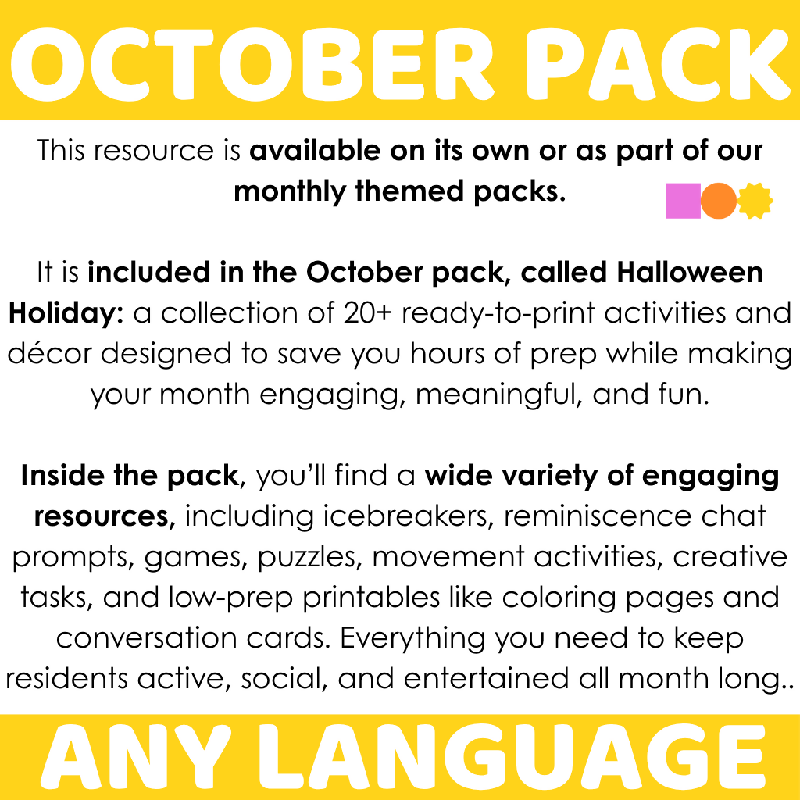 Printable October Image Puzzles for Seniors - Cognitive Stimulation Activity with Seasonal Pictures for Assisted Living - Brain Games for Cognitive Practice and Engagement Fall / Autumn-Themed