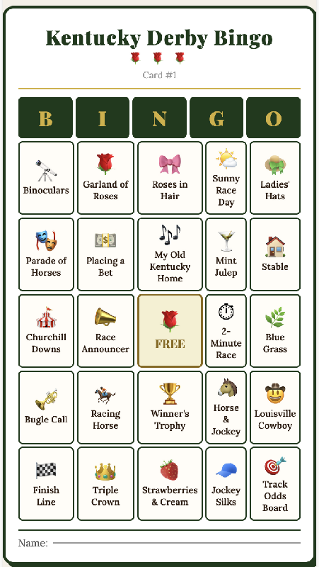 Kentucky Derby Bingo