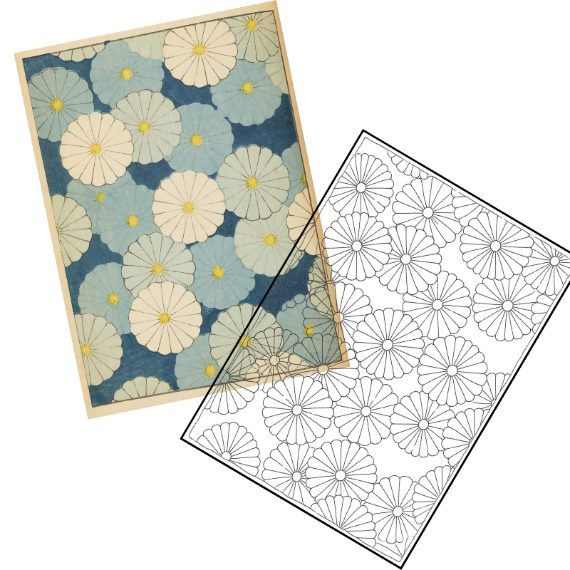 Shin-Bijutsukai Japanese Adult Coloring Book | Meiji Era Woodblock Prints & Floral Patterns | Dementia Activity | Art Therapy