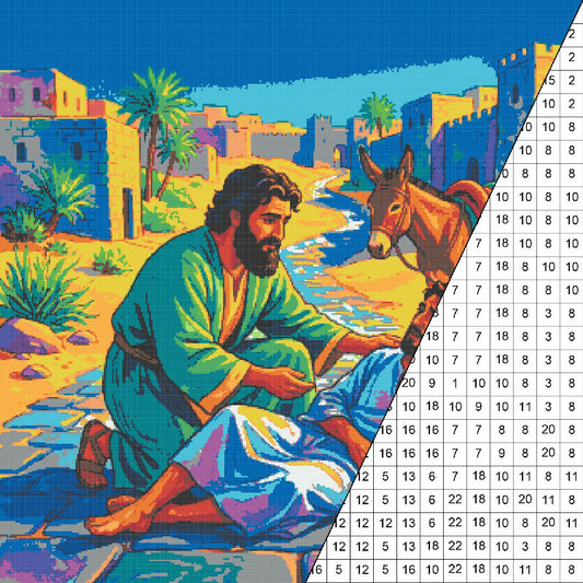 Good Samaritan Collaborative Color by Number | Giant Group Activity Poster | Biblical Art | Watercolor Style