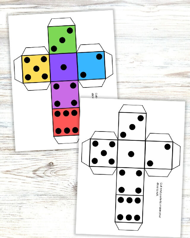 Printable Dice Template, Multiple Uses and Sizes, Cut - Fold - Glue Together, Black White and Color Versions Available, Two Sizes, Supplies for Group Activities