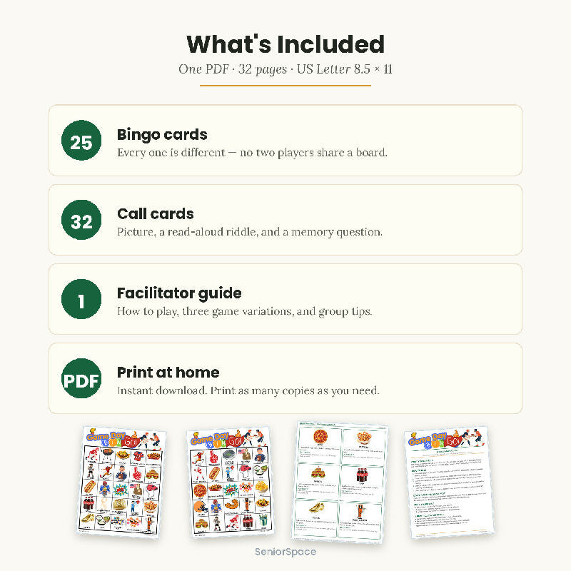 Football Bingo, Game Day Big Game Party, 25 Printable Cards, Call Cards with Clues, Reminisce Questions, Instant Download