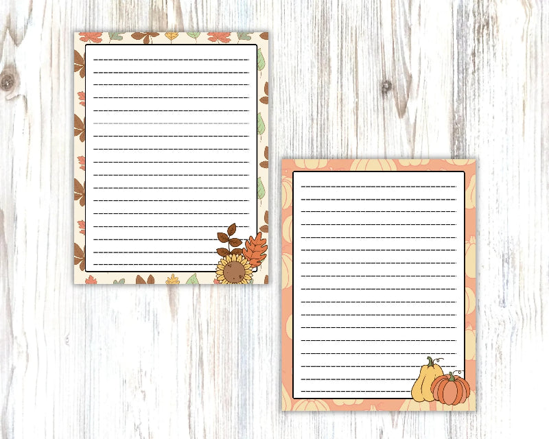 Autumn Stationary Set Printables, 5 Pages Fall Theme Lined Letter Writing, Gratitude Journal Activity, To-Do List or Notes