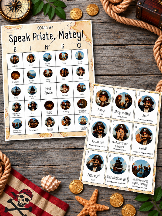 Talk Like a Pirate Day Activity, Let's Speak Pirate Bingo Game, With Playing Cards