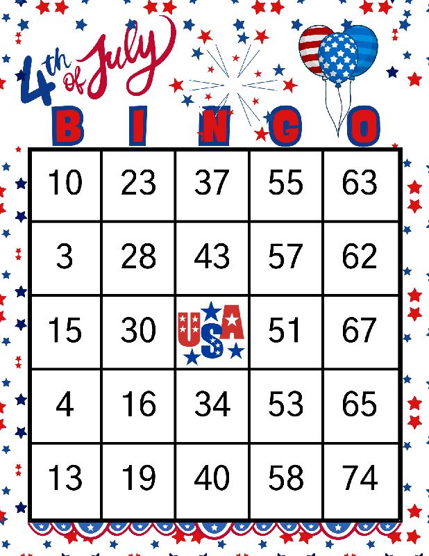 4th of July BINGO | Independence Day Bingo Printable | 50 Unique Game Boards | 75 Call Cards