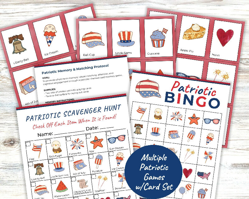 USA 250th Birthday, Patriotic Activity Bundle with Recreation Therapy Protocols, Party Games for 4th of July, Independence Day Bundle, Memorial and Veterans Day