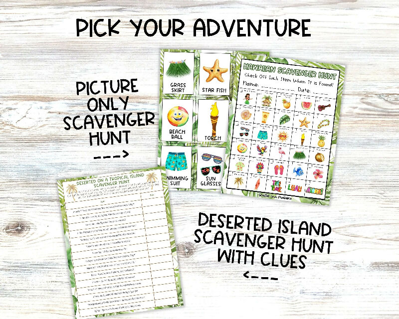 BIG Hawaiian Luau Activity Bundle, Bingo Boards, Playing Card, Scavenger Hunt, Includes Activity Protocols for Recreation Directors / Group